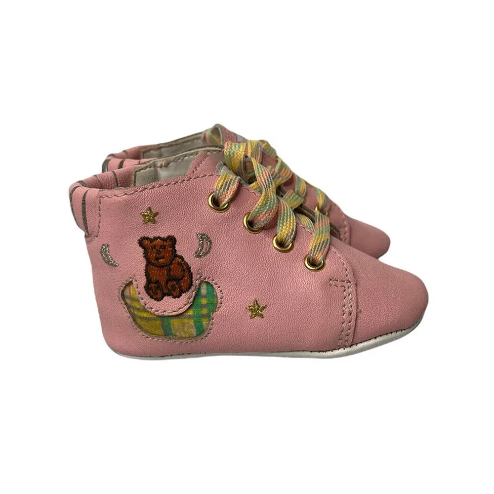 Vintage 1980s Girls Osh Kosh B'gosh Infant Pink Leather Hi Tops Baby‎ Shoes Sz 1
